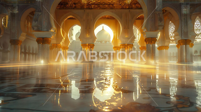 Architectural engineering art, Islamic architectural designs, Sheikh Zayed Grand Mosque in the Emirate of Abu Dhabi in the United Arab Emirates, Islamic landmarks and holy places, getting closer to God Almighty through worship