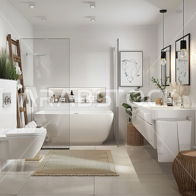 حمام داخلي معاصر باللون الاسود في منزل حديث، شقق وفلل سياحية في السعودية، دورة مياه رخاميه راقية في أحد المباني السكنيه، التصاميم الداخلية والديكورات الراقية للحمامات الداخلية وأحواض الاستحمام في الشقق الفاخرة