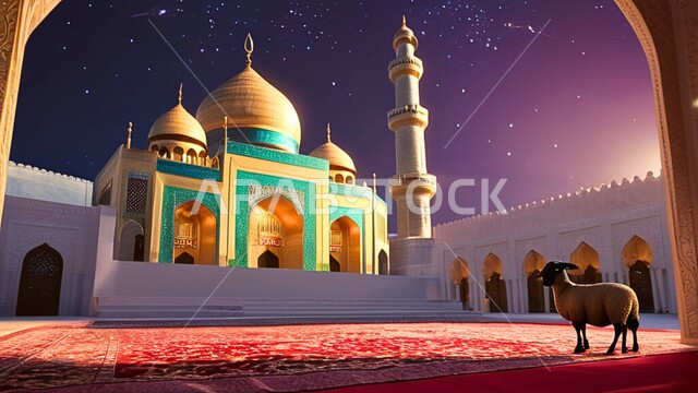 الاعياد و المناسبات الدينية, الاهتمام في تربية المواشي في المملكة العربية السعودية, حيوان الخاروف في إحدى المزارع في وقت الليل, سوق الأغنام والخرفان, أضاحي العيد المبارك, محميات طبيعية لرعاية الثدييات, خلفية المساجد الاسلامية