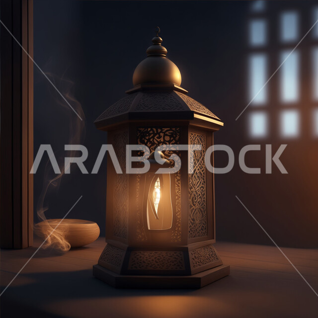 التحف والاكسسوارات على الطراز الاسلامي، فانوس عربي معدني مزخرف مضيئ، الأجواء الرمضانية الروحانية, ديكورات وتصاميم متميزة لزينة وإضاءة شهر الخير، استقبال شهر رمضان المبارك، المناسبات والأعياد الدينية الاسلامية