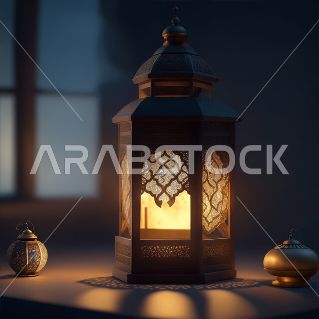 فانوس عربي معدني مزخرف مضيئ، الأجواء الرمضانية الروحانية, ديكورات وتصاميم متميزة لزينة وإضاءة شهر الخير، استقبال شهر رمضان المبارك، التحف والاكسسوارات على الطراز الاسلامي، المناسبات والأعياد الدينية الاسلامية