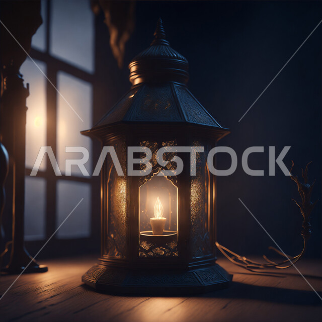 الأجواء الروحانية الرمضانية، تحف وديكورات واكسسوارات المناسبات الدينية، البهجة بقدوم شهر الخير والبركة، فانوس معدني مزخرف مضيئ، التقاليد والعادات العربية لزينة رمضان المبارك، التهنئة بمناسبة الأعياد الإسلامية
