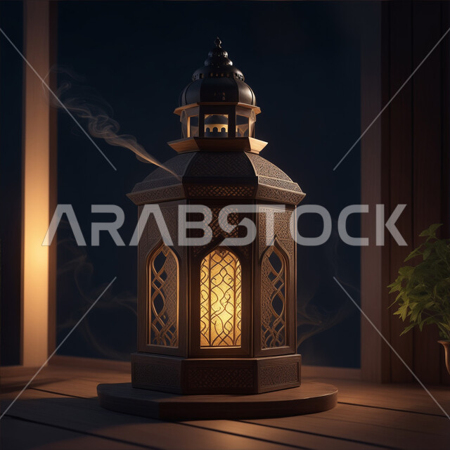 البهجة بقدوم شهر الخير والبركة، اكسسوارات وديكورات وتحف المناسبات الدينية، الأجواء الروحانية الرمضانية، فانوس معدني مزخرف مضيئ، التقاليد والعادات العربية لزينة رمضان المبارك، التهنئة بمناسبة الأعياد الإسلامية