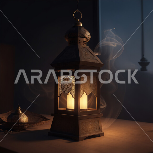 التهنئة بمناسبة الأعياد الإسلامية، البهجة بقدوم شهر الخير والبركة، العادات والتقاليد العربية لزينة رمضان المبارك، فانوس معدني مزخرف مضيئ، الأجواء الروحانية الرمضانية، تحف وديكورات واكسسوارات المناسبات الدينية