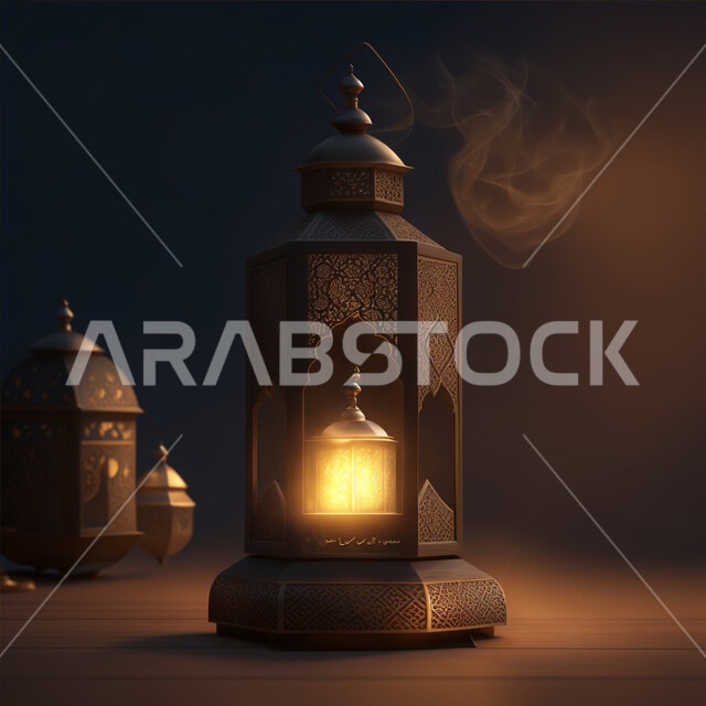 البهجة والفرح بقدوم شهر الخير، الاحتفال بالأجواء الرمضانية الروحانية, التصاميم الهندسية المزخرفة لفانوس معدني متوهج، تحف واكسسوارات شهر رمضان المبارك, زينة وأنوار وإضاءة الأعياد والمناسبات الدينية