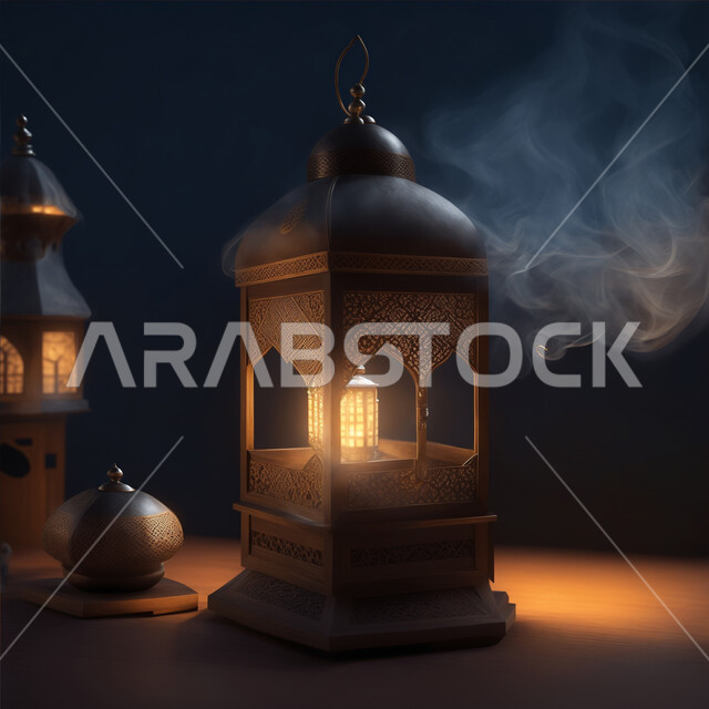 اكسسوارات وديكورات وتحف المناسبات الدينية، التقاليد والعادات العربية لزينة رمضان المبارك، الأجواء الروحانية الرمضانية، فانوس معدني مزخرف مضيئ، التهنئة بمناسبة الأعياد الإسلامية، البهجة بقدوم شهر الخير والبركة