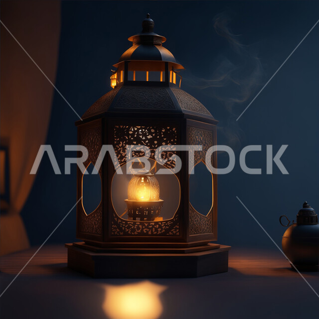 زينة وأنوار وإضاءة الأعياد والمناسبات الدينية، اكسسوارات وتحف شهر رمضان المبارك, الاحتفال بالأجواء الرمضانية الروحانية, البهجة والفرح بقدوم شهر الخير، التصاميم الهندسية المزخرفة لفانوس معدني متوهج