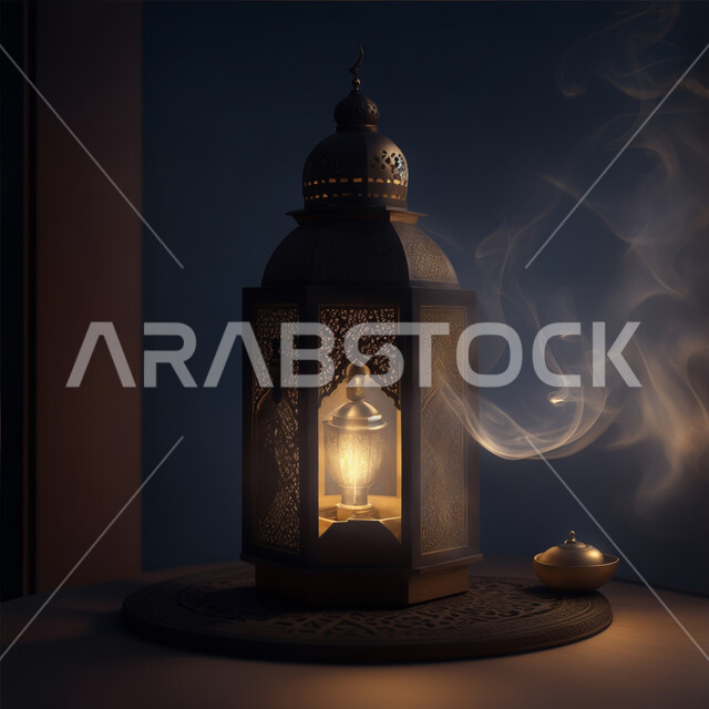 الفرح والبهجة بقدوم شهر الخير، الاحتفال بالأجواء الرمضانية الروحانية, تحف واكسسوارات شهر رمضان المبارك, زينة وأنوار وإضاءة الأعياد والمناسبات الدينية، التصاميم الهندسية المزخرفة لفانوس معدني متوهج