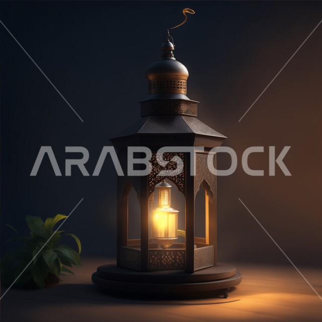الاحتفال بالأجواء الرمضانية الروحانية, تحف واكسسوارات شهر رمضان المبارك, زينة وأنوار وإضاءة الأعياد والمناسبات الدينية، البهجة والفرح بقدوم شهر الخير، التصاميم الهندسية المزخرفة لفانوس معدني متوهج