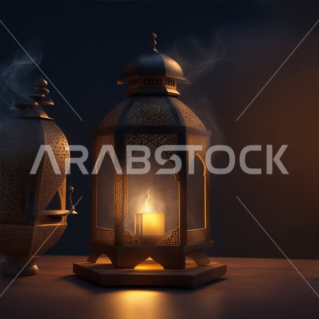 تحف واكسسوارات شهر رمضان المبارك, زينة وأنوار وإضاءة الأعياد والمناسبات الدينية، الاحتفال بالأجواء الرمضانية الروحانية, البهجة والفرح بقدوم شهر الخير، التصاميم الهندسية المزخرفة لفانوس معدني متوهج