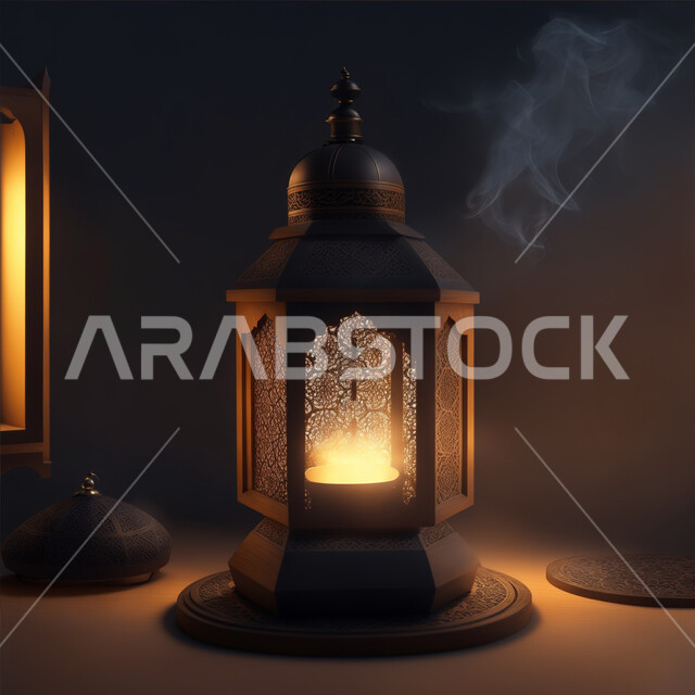 زينة وأنوار وإضاءة الأعياد والمناسبات الدينية، اكسسوارات وتحف شهر رمضان المبارك, الاحتفال بالأجواء الرمضانية الروحانية, البهجة والفرح بقدوم شهر الخير، التصاميم الهندسية المزخرفة لفانوس معدني متوهج