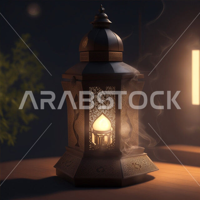 ديكورات وأنوار وزينة المناسبات الاسلامية والدينية، الاحتفال بشهر رمضان المبارك, تحف تقليدية وفوانيس اسلامية للاستعداد لقدوم شهر الخير، فانوس عربي معدني مزخرف مضيء، الأجواء الرمضانية الروحانية
