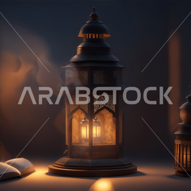 Lighting, illumination and decorations for Islamic and religious occasions, spiritual Ramadan atmosphere, illuminated decorative metal Arabic lantern, traditional antiques and Islamic lanterns to prepare for the coming of the month of goodness, celebrating the holy month of Ramadan