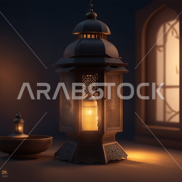 ديكورات وزينة وأنوار المناسبات الاسلامية والدينية، الاحتفال بشهر رمضان المبارك, تحف تقليدية وفوانيس اسلامية للاستعداد لقدوم شهر الخير، فانوس عربي معدني مزخرف مضيء، الأجواء الرمضانية الروحانية