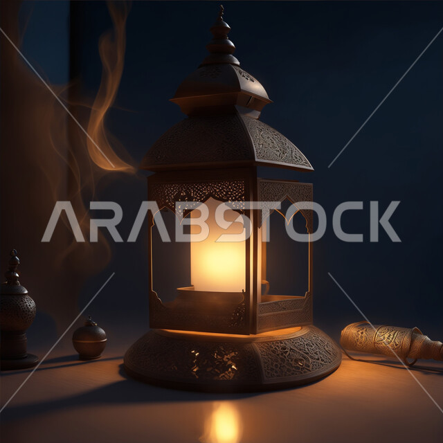 إضاءة وأنوار وديكورات المناسبات الاسلامية والدينية، الاحتفال بشهر رمضان المبارك, تحف تقليدية وفوانيس اسلامية للاستعداد لقدوم شهر الخير، فانوس عربي معدني مزخرف مضيء، الأجواء الرمضانية الروحانية
