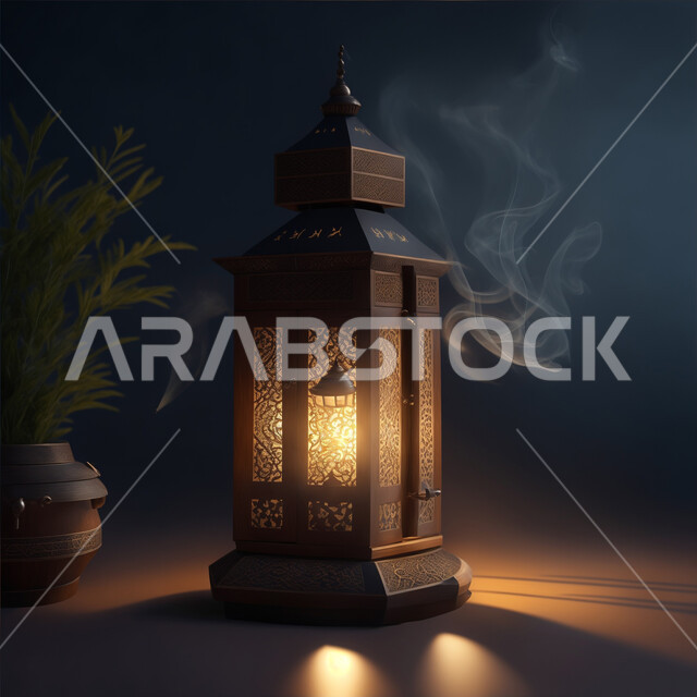 تحف وديكورات واكسسوارات المناسبات الدينية، الأجواء الروحانية الرمضانية، فانوس معدني مزخرف مضيئ، العادات والتقاليد العربية لزينة رمضان المبارك، التهنئة بمناسبة الأعياد الإسلامية، البهجة بقدوم شهر الخير والبركة