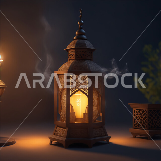  الأجواء الروحانية الرمضانية، فانوس معدني مزخرف مضيئ، العادات والتقاليد العربية لزينة رمضان المبارك، التهنئة بمناسبة الأعياد الإسلامية، تحف وديكورات واكسسوارات المناسبات الدينية، البهجة بقدوم شهر الخير والبركة