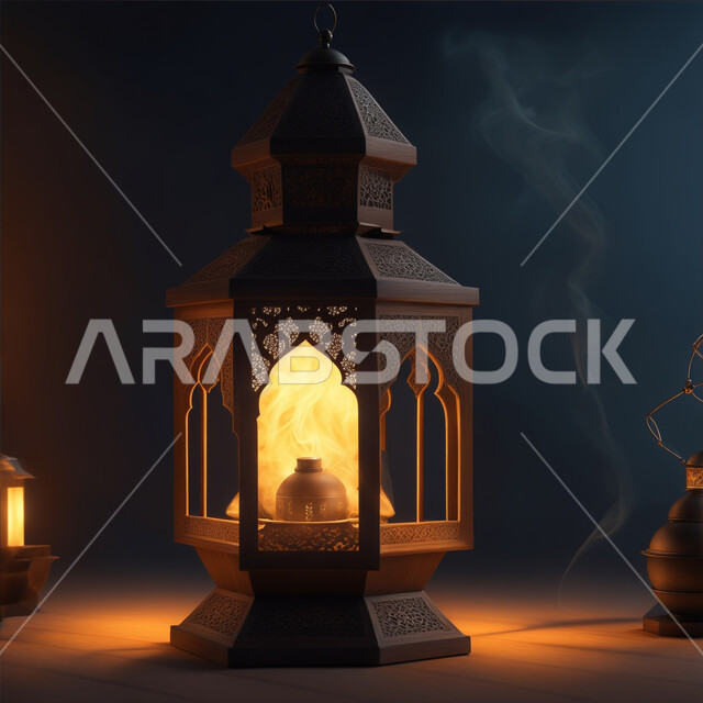 فانوس معدني مزخرف مضيئ، العادات والتقاليد العربية لزينة رمضان المبارك، التهنئة بمناسبة الأعياد الإسلامية، الأجواء الروحانية الرمضانية، تحف وديكورات واكسسوارات المناسبات الدينية، البهجة بقدوم شهر الخير والبركة