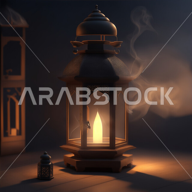 التهنئة بمناسبة الأعياد الإسلامية، العادات والتقاليد العربية لزينة رمضان المبارك، فانوس معدني مزخرف مضيئ، الأجواء الروحانية الرمضانية، تحف وديكورات واكسسوارات المناسبات الدينية، البهجة بقدوم شهر الخير والبركة