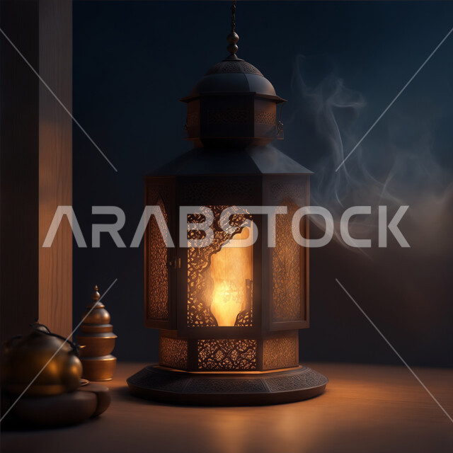 العادات والتقاليد العربية لزينة رمضان المبارك، التهنئة بمناسبة الأعياد الإسلامية، تحف وديكورات واكسسوارات المناسبات الدينية، البهجة بقدوم شهر الخير والبركة، الأجواء الروحانية الرمضانية، فانوس معدني مزخرف مضيئ