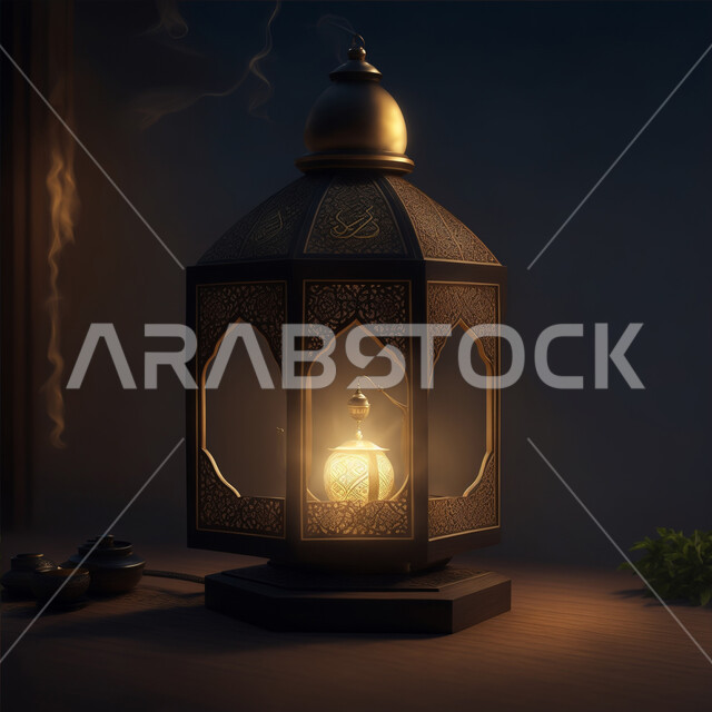 البهجة بقدوم شهر الخير والبركة، العادات والتقاليد العربية لزينة رمضان المبارك، الأجواء الروحانية الرمضانية، فانوس معدني مزخرف مضيئ، التهنئة بمناسبة الأعياد الإسلامية، تحف وديكورات واكسسوارات المناسبات الدينية
