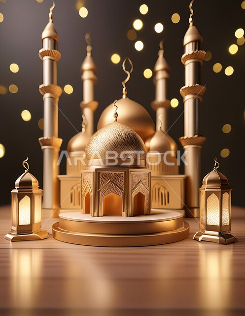  الاعياد والمناسبات الدينية، العبادة والتقرب الى الله في شهر رمضان المبارك، أجواء رمضانية روحانية، بطاقة تهنئة المسلمين بقدوم العيد، ديكورات وزينة وتصاميم اسلامية دينية فاخرة، مجسم ثلاثي الابعاد لمسجد على الطراز الاسلامي، خلفية اسلامية