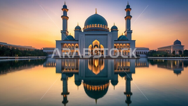 الديكورات والتصاميم الهندسية الدينية المتميزة، منظر السماء في وقت غروب الشمس، مفهوم العبادة والتقرب إلى الله تعالى، مآذن و قبب المساجد على الطراز الاسلامي، نداء المسلمين لأداء الفرائض والصلوات