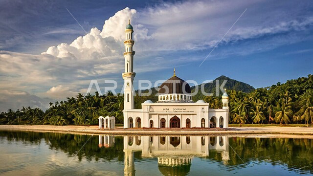 Performing religious duties and prayers, Islamic designs of minarets and domes, architectural engineering art of building mosques in the Kingdom of Saudi Arabia, sacred religious places and landmarks in the modern Islamic style, worship and getting closer to God