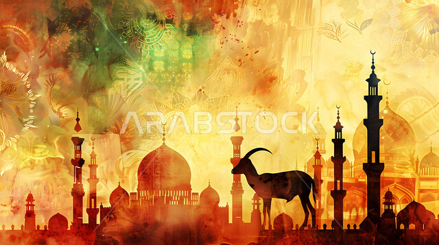  خلفيات دينية إسلامية, بناء المساجد على الطراز الاسلامي القديم، المناطق الطبيعية بالمملكة العربية السعودية وقت غروب الشمس، صورة ظلية لحيوان الماعز, تربية الماشية والثدييات، أضاحي وقرابين عيد الأضحى المبارك