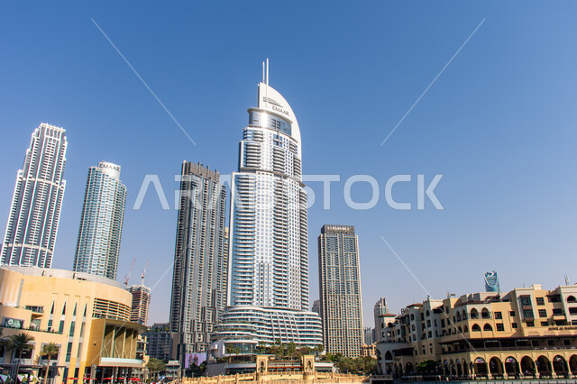 Skyscrapers and high towers, urban growth and development in the United Arab Emirates, the most famous luxury hotels in Dubai, architectural art in the design of the Address Hotel in Dubai Mall