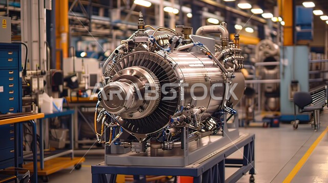 آلات واجهزة حربية ضخمه، تجميع قطع لمحرك متطور لطائرة مقاتلة في إحدى المصانع، نموذج مراوح كهربائية للطائرات، محرك توربيني حديث، تقدم التقنيه والتكنولوجيا، رؤيه سعوديه مستقبيله 2030