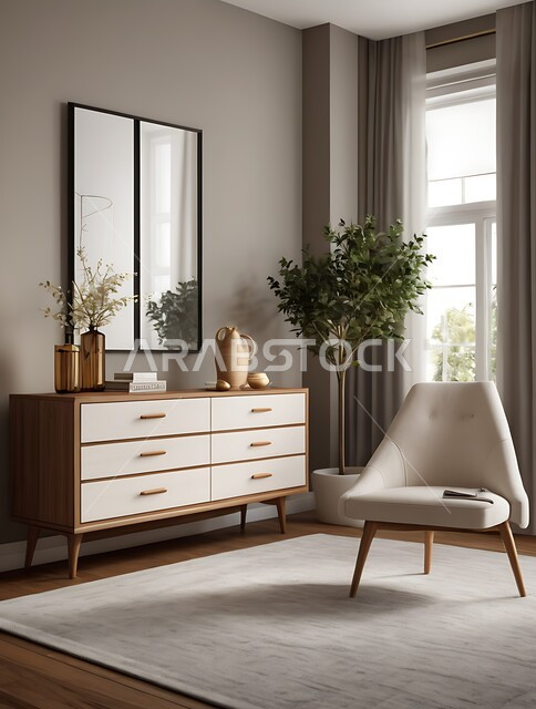 غرفة جلوس بتصاميم عصرية حديثه، ديكورات داخليه و أثاث منزلي راقي، خزانة ادراج خشبية، تصميمات واكسسوارات وتحف متميزة، شقق وفلل سكنية, فنادق ومنتجعات فاخره