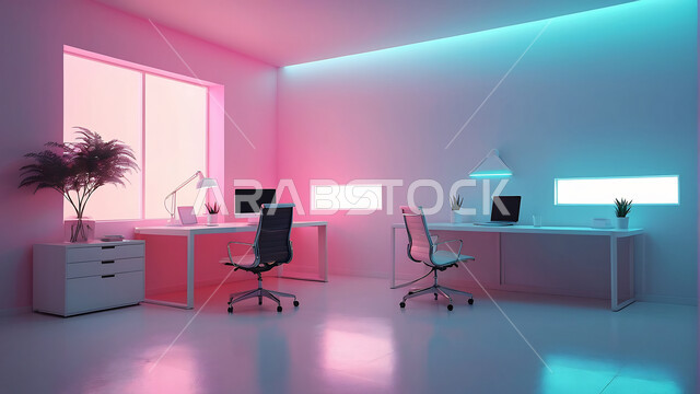 ديكورات داخلية راقية على الطراز الحديث بألوان مختلفة, تصاميم عصرية حديثة لمكاتب الشركات السعودية، تجهيزات مكتبية متميزة وأثاث أنيق ومريح، الأجهزة التقنية الحديثة، الاهتمام بنباتات الزينة الخضراء