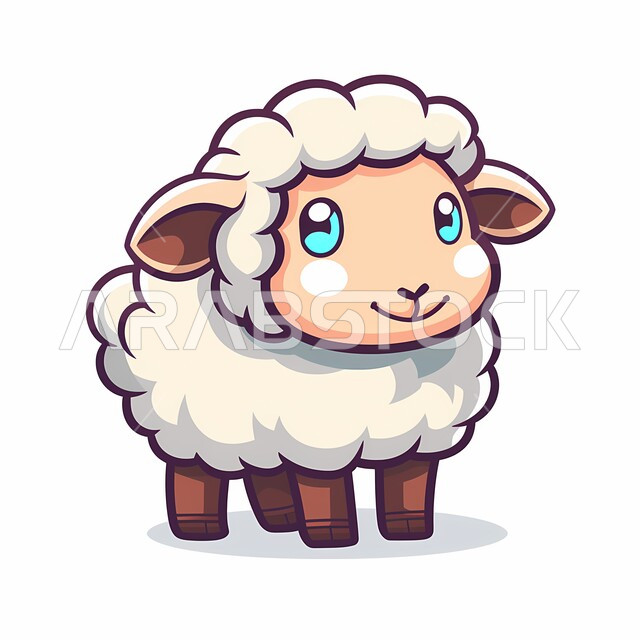 Eid al-Adha sacrifice, 3D cartoon illustration of cute white sheep, cartoon series and movies for children, celebration of Islamic religious occasions and holidays, white background