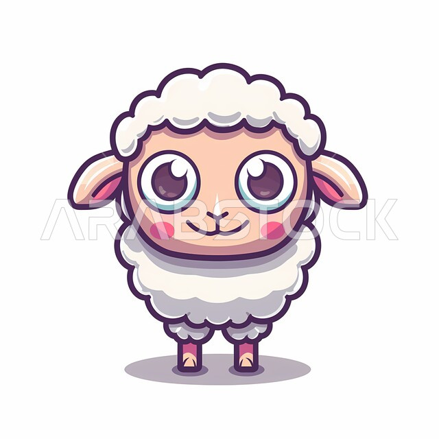 قربان عيد الأضحى المبارك ، رسومات توضيحية كرتونية ثلاثية الأبعاد لخاروف أبيض لطيف ، مسلسلات و أفلام كرتون للأطفال ، الاحتفال بالمناسبات والأعياد الدينية الإسلامية ، خلفية بيضاء