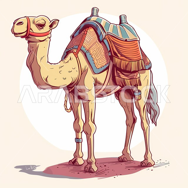 قربان واضحية عيد الأضحى المبارك, رسومات توضيحية ثلاثية الابعاد لحيوان الجمل اللطيف, الاهتمام والرعاية بالمواشي والحيوانات الثدية, أفلام ومسلسلات كرتونية للأطفال، وسائل التنقل في الزمن القديم، خلفية بيضاء