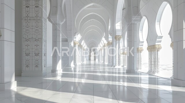 الفن الهندسي المعماري والتصميم الداخلي للأعمدة في المساجد، الحرم الداخلي لمسجد الشيخ زايد بن سلطان آل نهيان في أبو ظبي، المعالم الاسلامية والدينية في الامارات العربية المتحدة، العبادة والتقرب الى الله, خلفية اسلامية