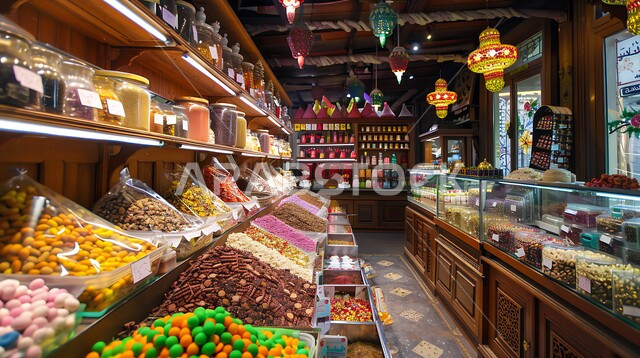 الفنون المميزة في اعداد و عرض المنتجات ,حلويات من المطبخ السعودي, تقديم الحلا في المناسبات والأعياد الاسلامية ,وصفات طعام لذيذة ,الحلويات العربية التقليدية في إحدى المتاجر ,المأكولات العربية الشعبية