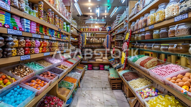 الفنون المميزة في اعداد و عرض المنتجات ,حلويات من المطبخ السعودي, تقديم الحلا في المناسبات والأعياد الاسلامية ,وصفات طعام لذيذة ,الحلويات العربية التقليدية في إحدى المتاجر ,المأكولات العربية الشعبية