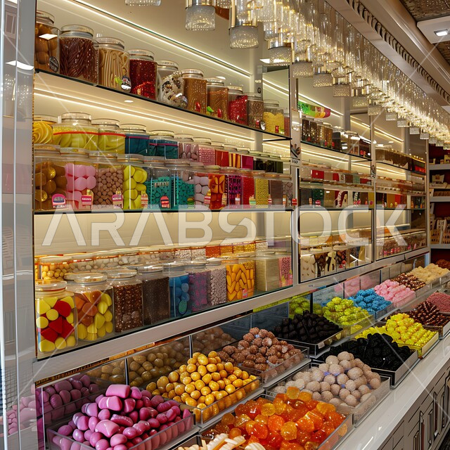 الحلويات العربية التقليدية في إحدى المتاجر ,فن اعداد و عرض المنتجات ,المأكولات العربية الشعبية, حلويات من المطبخ السعودي ,تقديم الحلا في المناسبات والأعياد الاسلامية, وصفات طعام لذيذة