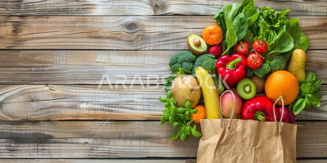 صورة مقربة لمجموعة من الخضراوات الطازجة على قاعدة خشبية, الاهتمام في الزراعة المحلية والاكتفاء الذاتي ,المنتجات والمحاصيل الزراعية الوطنية السعودية ,مأكولات صحية ومفيدة