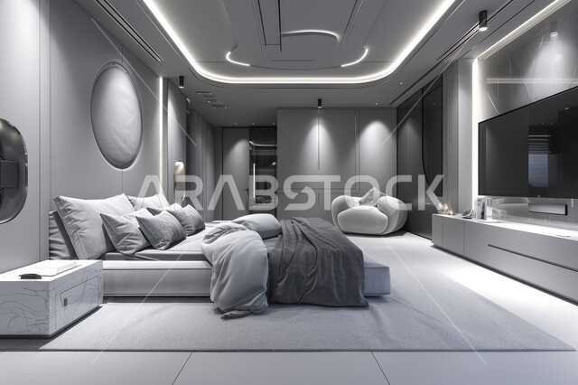  سرير مريح بألوان هادئة، إكسسوارات وتحف وأثاث منزلي راقي، غرف ذات تصميم عصري وفخم، تصاميم وديكورات داخلية أنيقة لغرفة نوم مريحة، فلل وشقق سكنية في المملكة العربية السعودية