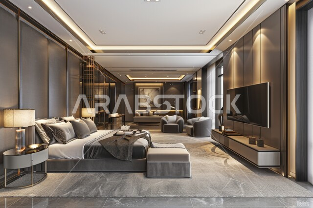  سرير مريح بألوان هادئة، إكسسوارات وتحف وأثاث منزلي راقي، غرف ذات تصميم عصري وفخم، تصاميم وديكورات داخلية أنيقة لغرفة نوم مريحة، فلل وشقق سكنية في المملكة العربية السعودية