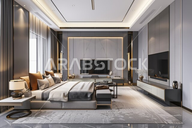  تصاميم وديكورات داخلية أنيقة لغرفة نوم مريحة، غرف ذات تصميم عصري وفخم، شقق وفلل سكنية في المملكة العربية السعودية، سرير مريح بألوان هادئة، إكسسوارات وتحف وأثاث منزلي راقي