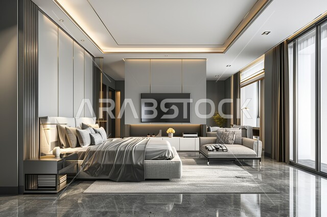  تصاميم وديكورات داخلية أنيقة لغرفة نوم مريحة، غرف ذات تصميم عصري وفخم، شقق وفلل سكنية في المملكة العربية السعودية، سرير مريح بألوان هادئة، إكسسوارات وتحف وأثاث منزلي راقي