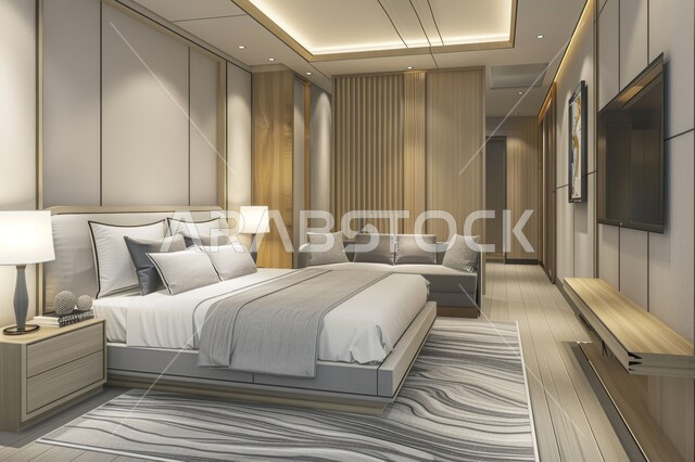  إكسسوارات وتحف وأثاث منزلي راقي، تصاميم وديكورات داخلية أنيقة لغرفة نوم مريحة، غرف ذات تصميم عصري وفخم، شقق وفلل سكنية في المملكة العربية السعودية، سرير مريح بألوان هادئة