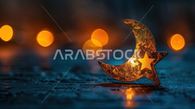 مناسبات و أعياد دينية إسلامية، الاستعداد لاستقبال شهر الخير، مجسم ثلاثي الأبعاد لهلال ونجمة شهر رمضان المبارك على الأرض، العبادة والتقرب الى الله تعالى، أجواء رمضانية روحانية