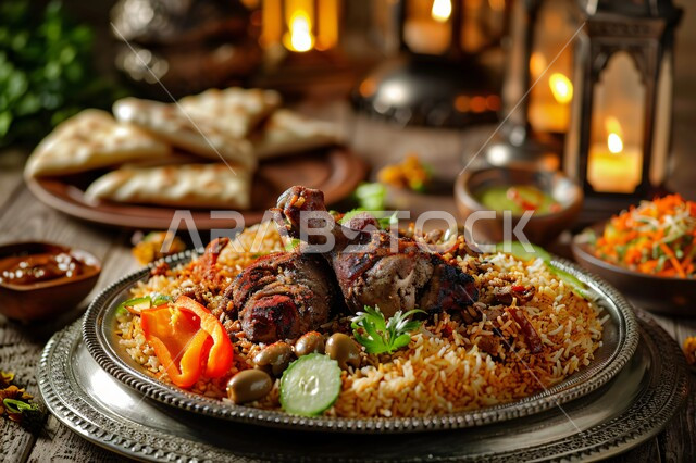 Arabic Cook A plate of kabsa rice with vegetables and spices, traditional Arabic ...