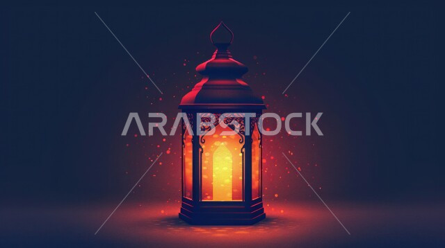 العادات والتقاليد العربية لزينة رمضان المبارك، التهنئة بمناسبة الأعياد الإسلامية، البهجة بقدوم شهر الخير والبركة، فانوس معدني مضيئ في غرفة مظلمة، الأجواء الروحانية الرمضانية، تحف وديكورات واكسسوارات المناسبات الدينية