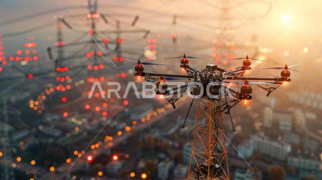 طائرات الدرون المثبته على اعمدة الكهرباء، استخدام التقنيه والتكنولوجيا الحديثه في توصيل الكهرباء لانحاء المدينه، تطور تقنيات التصوير في المملكة العربية السعودية